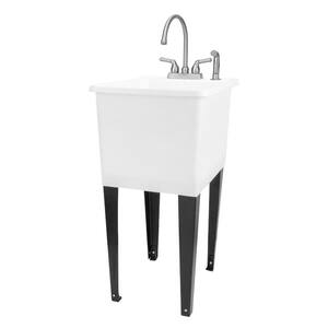 17.75 in. x 23.25 in. Thermoplastic Freestanding Space Saver Utility Sink in White - Stainless Faucet, Side Sprayer