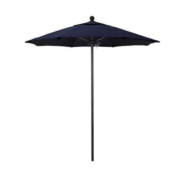 California Umbrella 7.5 ft. Black Aluminum Commercial Market Patio Umbrella with Fiberglass Ribs and Push Lift in Navy Blue Sunbrella