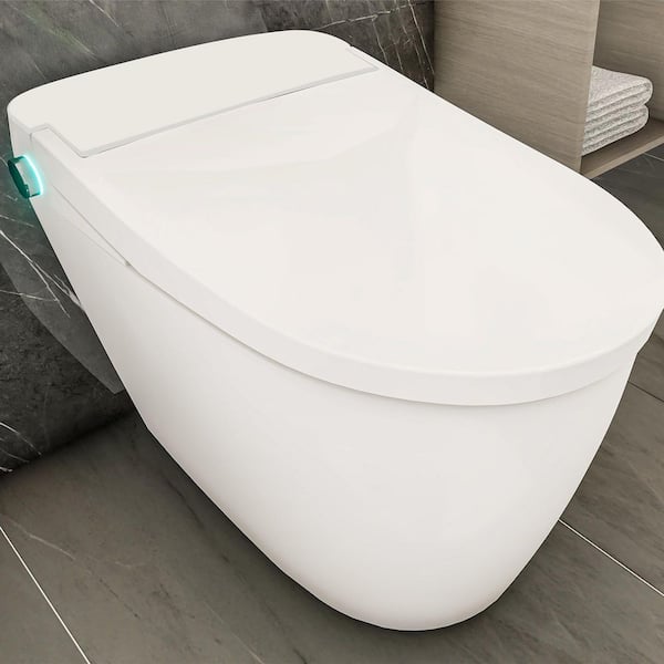 Elongated Smart Toilet Bidet 1.28 GPF in White with Auto Open/Close Lid, Heated Seat and Warm Air Dryer