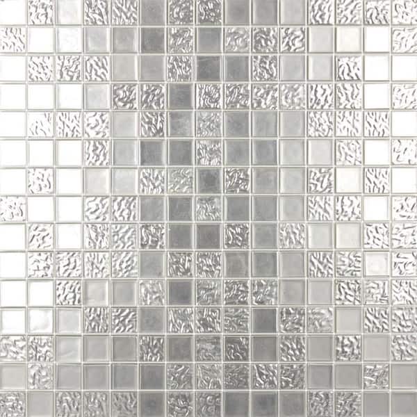 Apollo Tile Mingles 4" x 6" Glossy Gray & Silver Glass Mosaic Uniform square Wall & Floor Sample Tile 0.13 sq. ft./Piece (1-Pack)