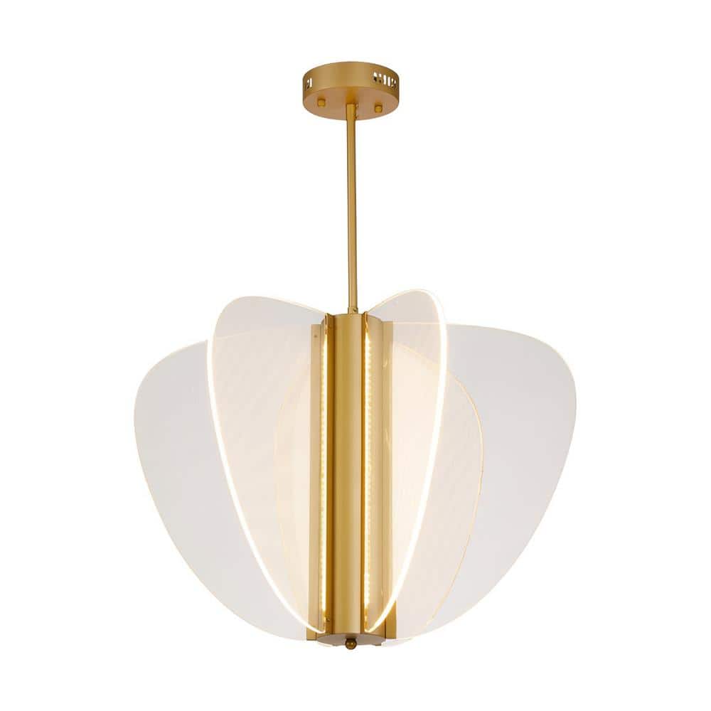 Butterfly 45-Watt 6-Light Gold Pendant Light Integrated LED with Aryclic Sh