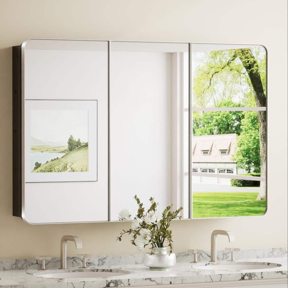 KEONJINN 48 in. W x 32 in. H Rectangular Brushed Nickel Framed