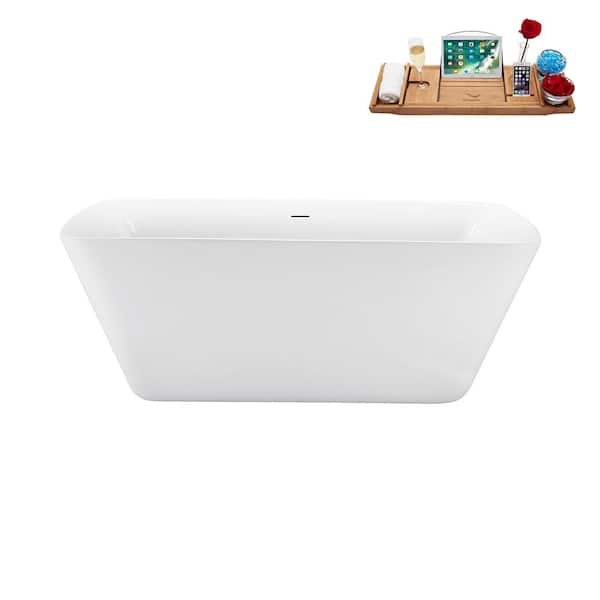 Streamline 59 in. Acrylic Flatbottom Non-Whirlpool Bathtub in Glossy White with Matte Oil Rubbed Bronze Drain and Tray