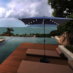 10 ft. x 6.5 ft. Metal Market Solar Tilt Patio Umbrella in Navy Blue with Solar Led Lights and Crank