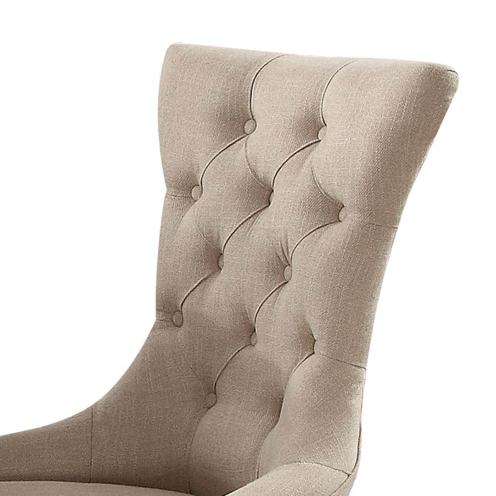 Beige Linen Upholstered Parsons Dining Arm Chair Set