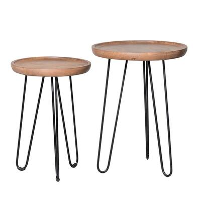 Bovell 15 in. Brown Round Wood End Table (Set of 2)