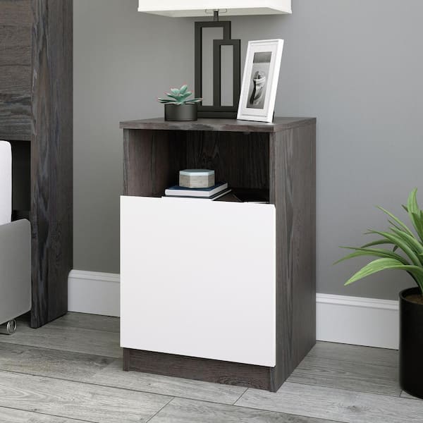 SAUDER Hudson Court Charcoal Ash with Pearl Oak Accents Engineered Wood 1-Drawer Night Stand 24 in. H x 15 in. W x 15 in. D
