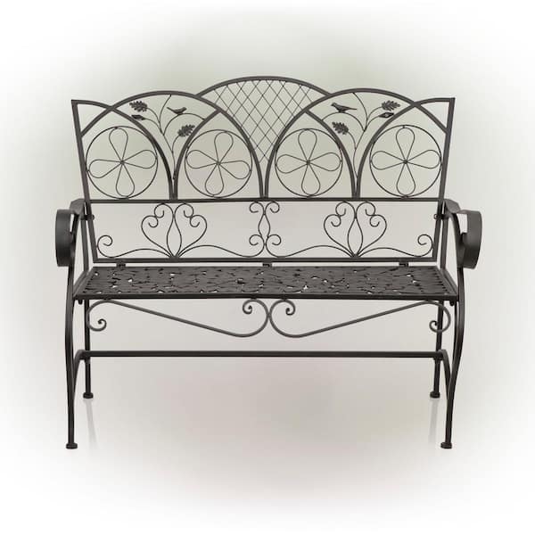 Alpine Corporation Birds and Leaves Metal Garden Bench