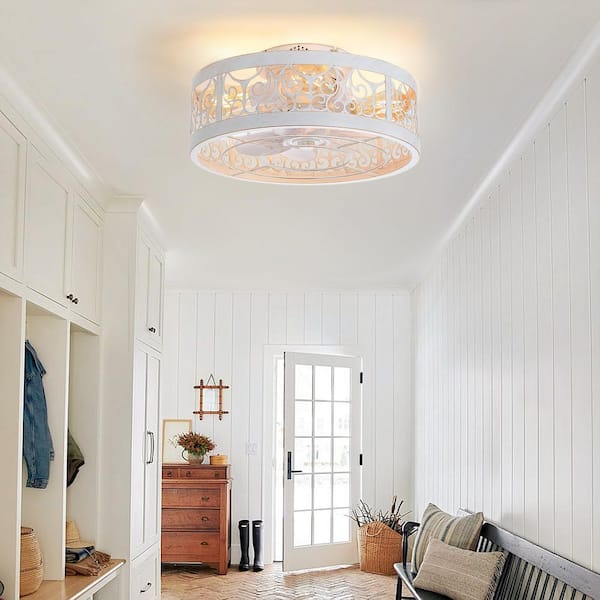 16.5 in. Indoor Gold/White Modern Flush Ceiling Fan with Light Kit and Remote Control Included