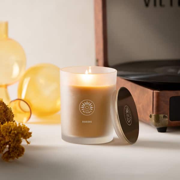 Vance Kitira Suede Apple and Citrus Scented Single Wick Brown Jar Candle, 80-Hour Burn Time