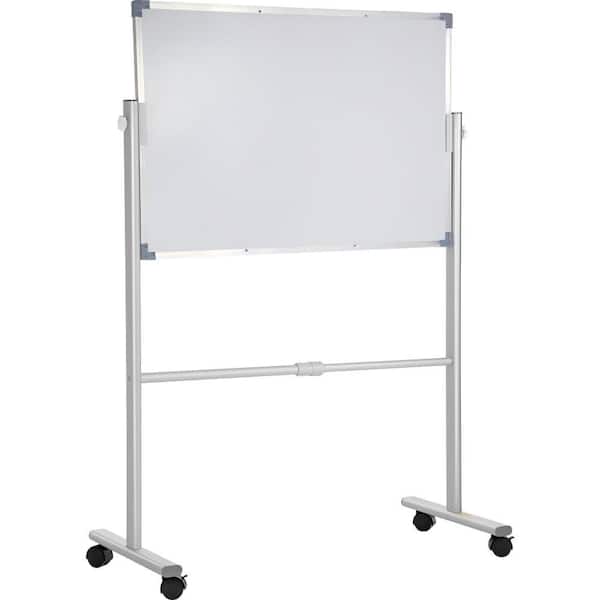 SKYSHALO Mobile Magnetic Whiteboard, 36 in. x 24 in. Double Sided, 360° Reversible Rolling Dry Erase Board, Aluminum Frame