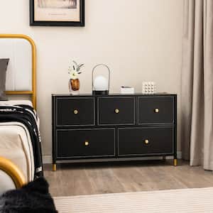 Black 5-Drawer Fabric Dresser Tower 39.5 in. Wide Chest of Drawers Storage Organizer Bedroom