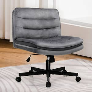 Task Chair Leather Swivel Ergonomic Upholstered Chair Adjustable Height Armless Office Chair in Gray Velvet