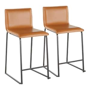 Mara 26 in. Camel Faux Leather and Black Metal Counter Stool (Set of 2)