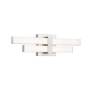 Zane 18 In. 2 Light Brushed Nickel Integrated LED Vanity Light with Frosted Plastic Shade