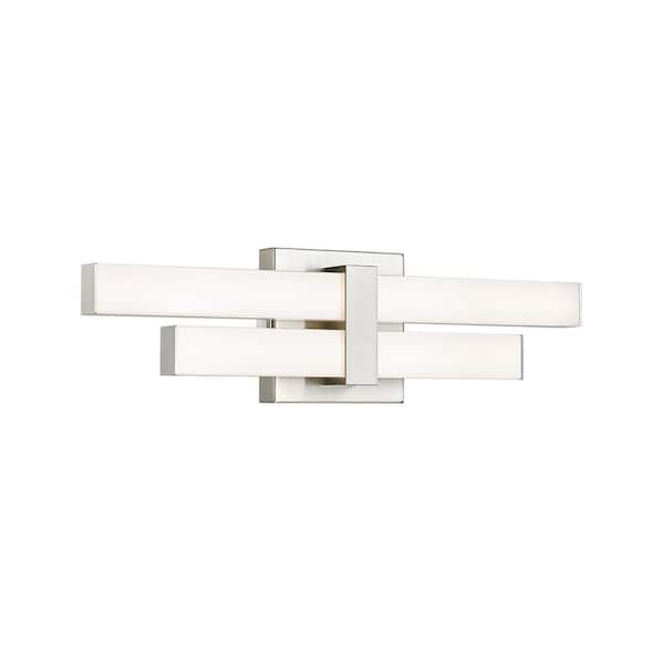 Unbranded Zane 18 In. 2 Light Brushed Nickel Integrated LED Vanity Light with Frosted Plastic Shade