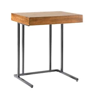 Wynn 22 in. Pecan Rectangle Wood End Table with Pull Up