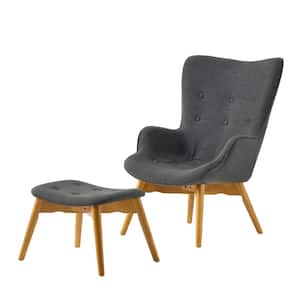 Hariata Muted Dark Grey Fabric Contour Chair and Ottoman Set