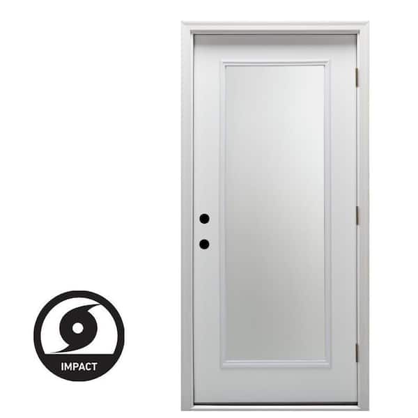 36 in. x 80 in. Severe Weather Left-Hand Full Lite Clear Low-E Glass Classic Primed Fiberglass Prehung Front Door