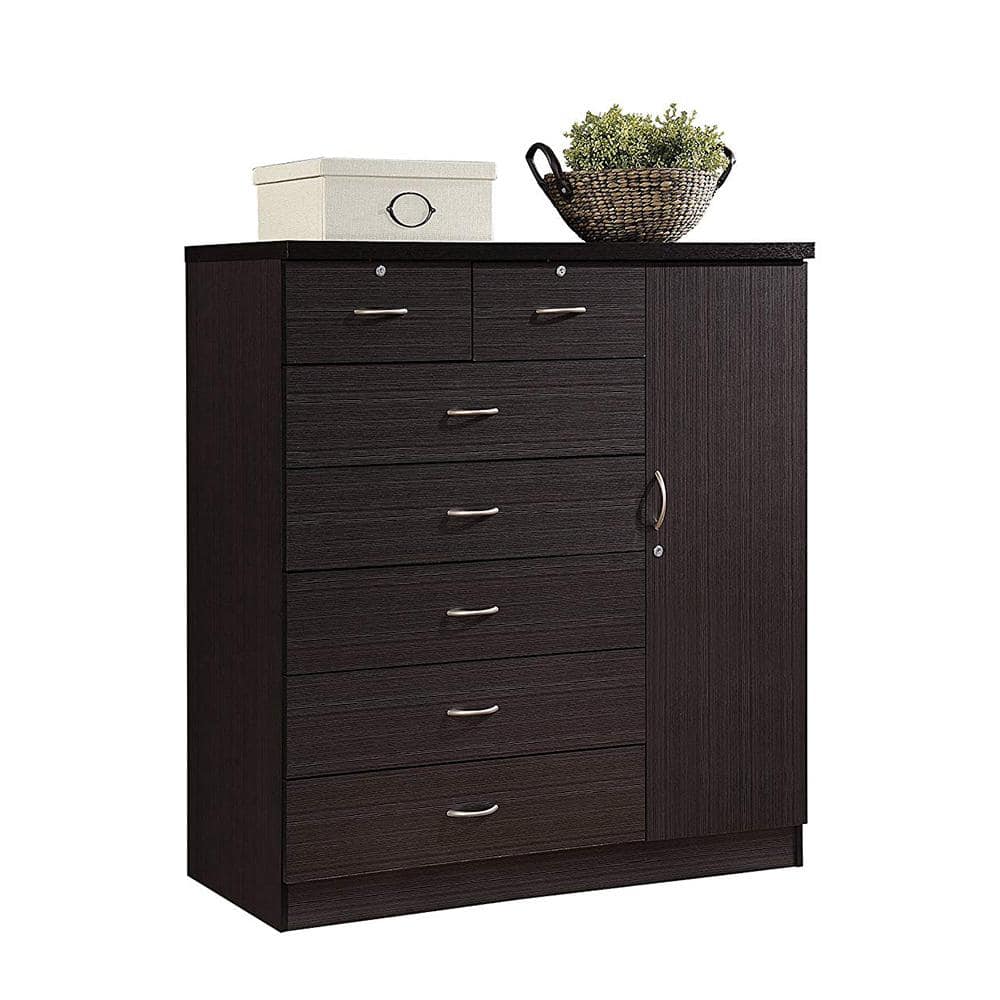 Freestanding Black Vertical Storage Chest with Lock and Rollers