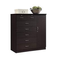 7-Drawer Black Chest of Drawers with Door