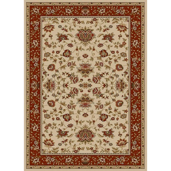 Como Ivory/Brick 8 ft. x 11 ft. Traditional Oriental Floral Area Rug