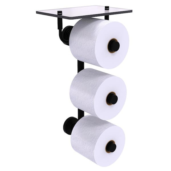Allied Brass Waverly Place Collection Wall Mounted Toilet Paper Holder in Matte Black with Glass Shelf