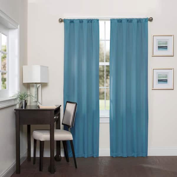 Eclipse Darrell ThermaWeave Sky Solid Polyester 37 in. W x 95 in. L Blackout Single Rod Pocket Curtain Panel