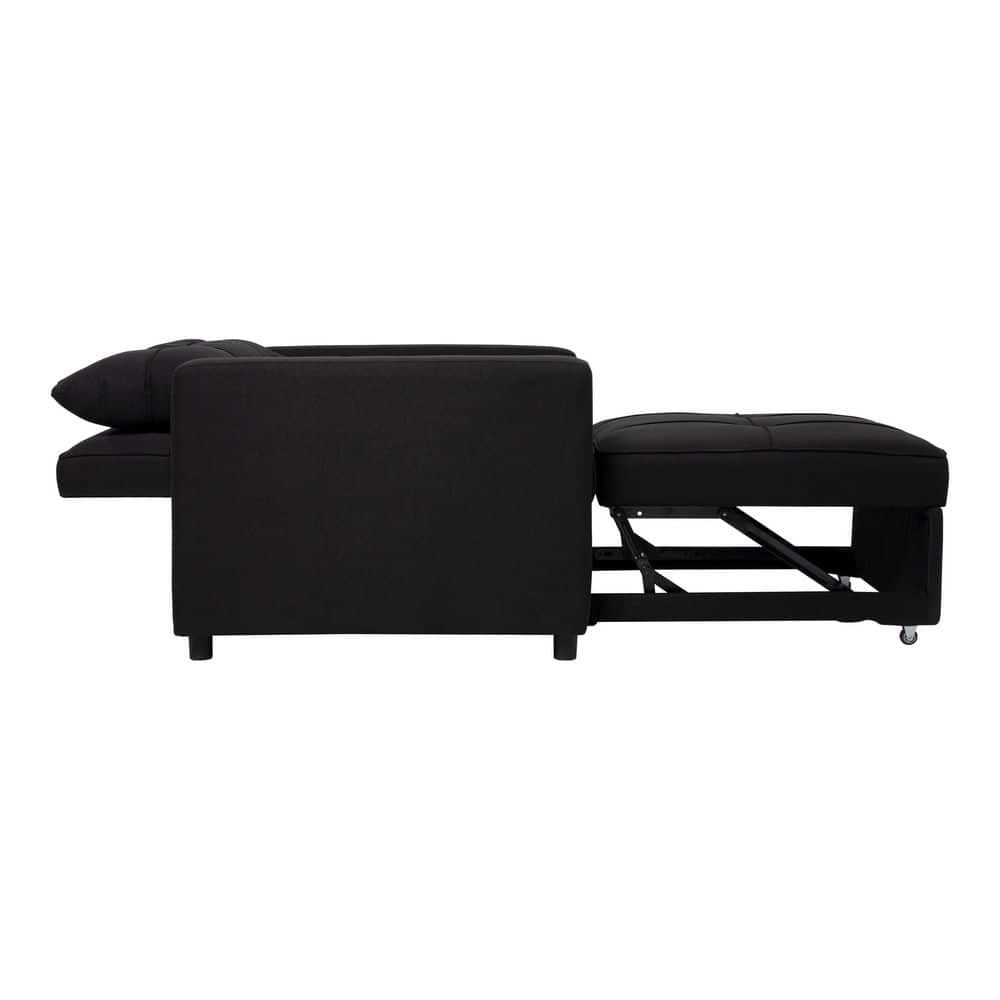 Black Linen Convertible Sleeper Accent Chair with Metal Frame