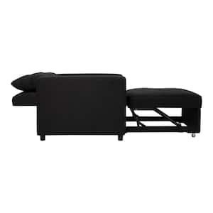 3-in-1 Convertible Chair Bed 39 in. W. Pull Out Folding Lounger Sleeper Chair Bed, Linen Sofa Bed Living Room in Black