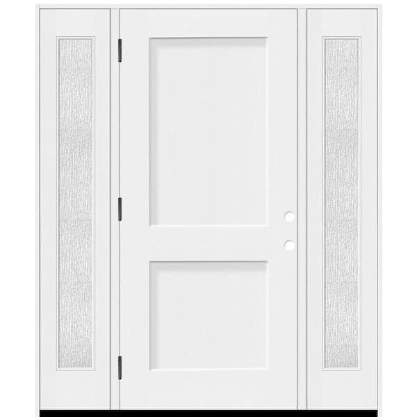 Steves & Sons Legacy 64 in. x 80 in. 2P Squaretop Shaker RHOS Unfinished White Fiberglass Prehung Front Door wRain12in.SLs 6-9/16 Jamb