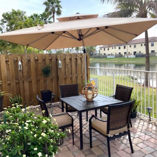 9 ft. Square Double-Top Aluminum Umbrella Cantilever Patio Umbrella in Beige