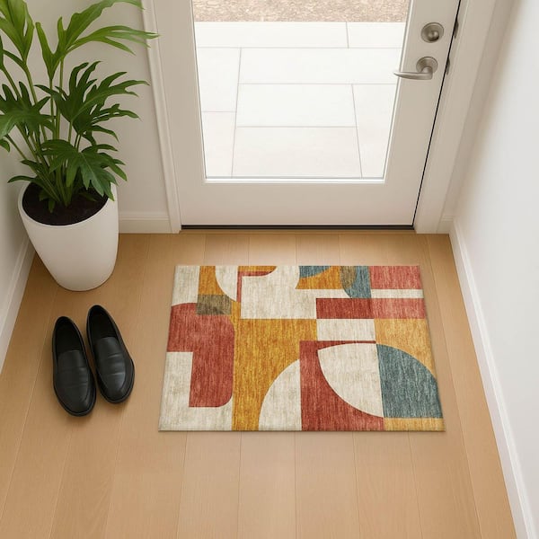 Mayfield Premium Machine Washable Abstract AMF1692 Coral 2 ft. x 3 ft. Area Rug