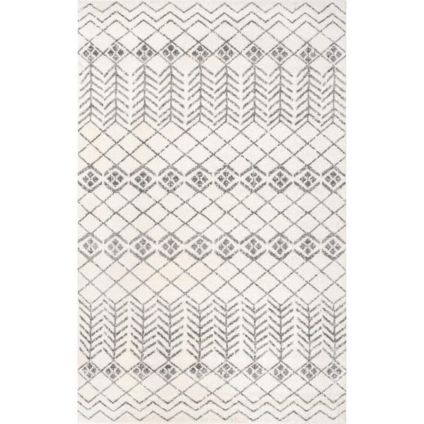 nuLOOM Gem Geometric Stripes Off White 10 ft. x 14 ft. Area Rug