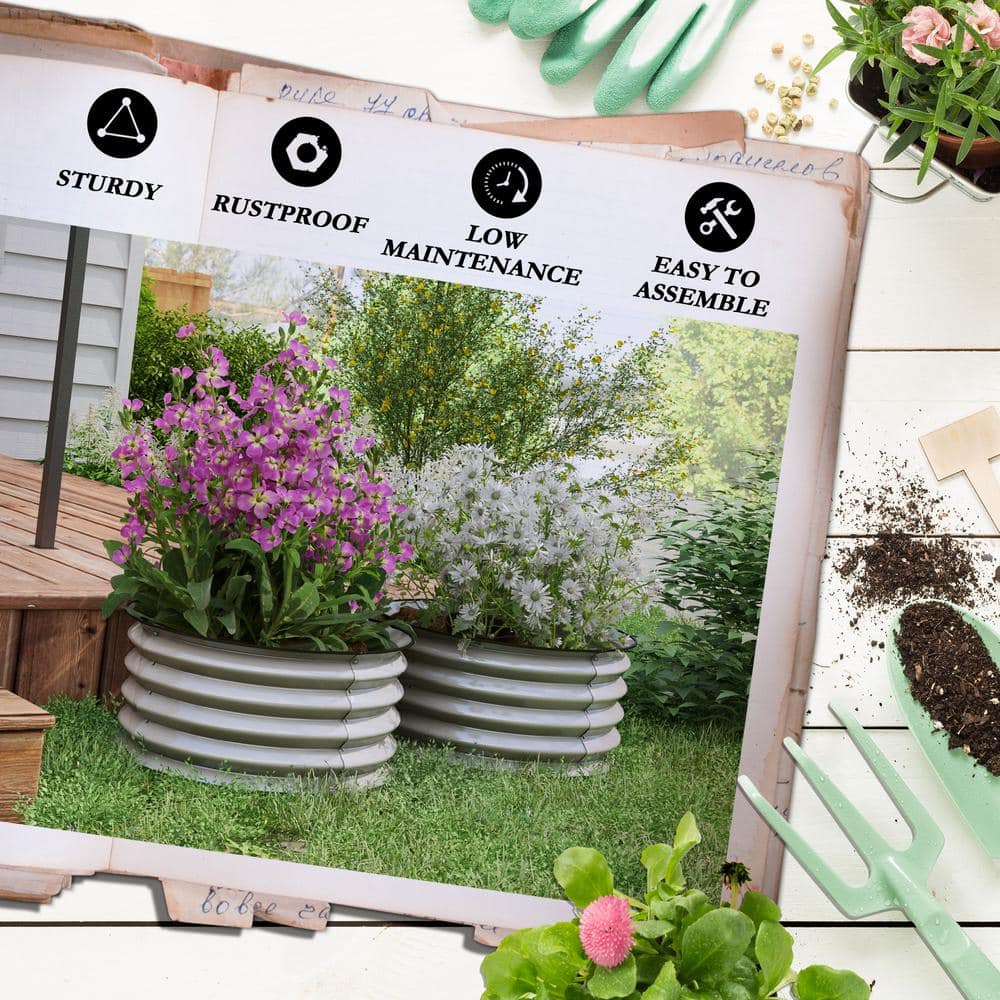 Silver Galvanized Steel Round Raised Garden Beds, Set of 2