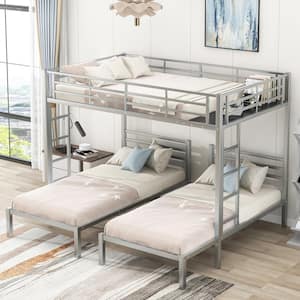 Silver Full over Twin and Twin Size Bunk Bed with Built-in Shelf