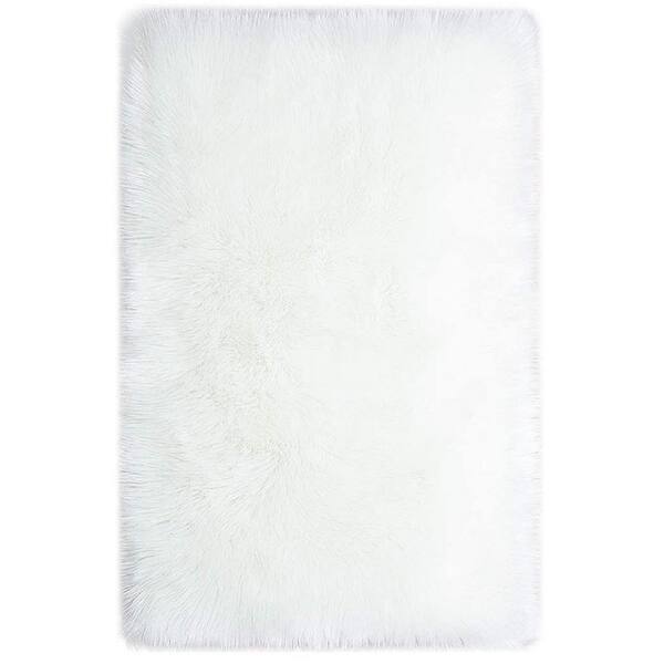 RIFLE PAPER CO. Silky Faux Fur Sheepskin Shag White 2 ft. x 3 ft. Fluffy Fuzzy Area Rug