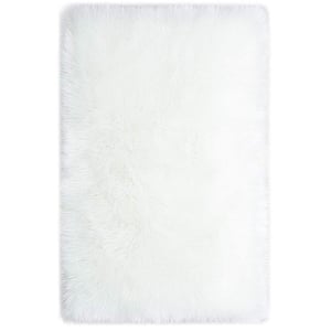 White 4 ft. x 6 ft. Silky Faux Fur Sheepskin Shag Fluffy Fuzzy Area Rug