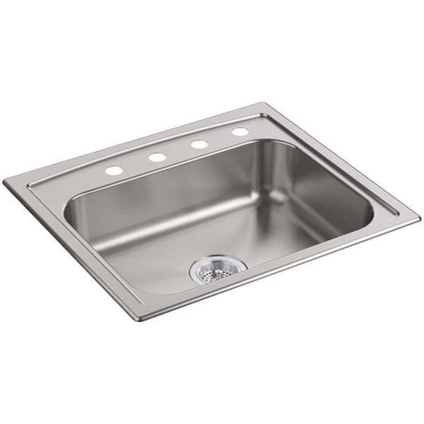 KOHLER Toccata Drop-In Stainless Steel 25 in. 4-Hole Single Bowl Kitchen Sink
