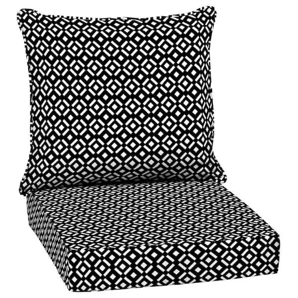 24 in. x 24 in. 2-Piece Deep Seating Outdoor Lounge Chair Cushion, Black Demi Tile
