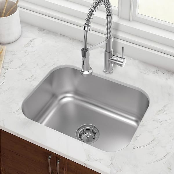 Builder 23 in. Undermount Single Bowl 18 Gauge Stainless Steel Kitchen Sink with Strainer