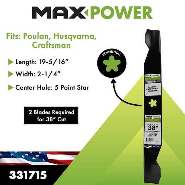 MaxPower Mower Blade for 38 in. Cut Craftsman, Husqvarna, Poulan
