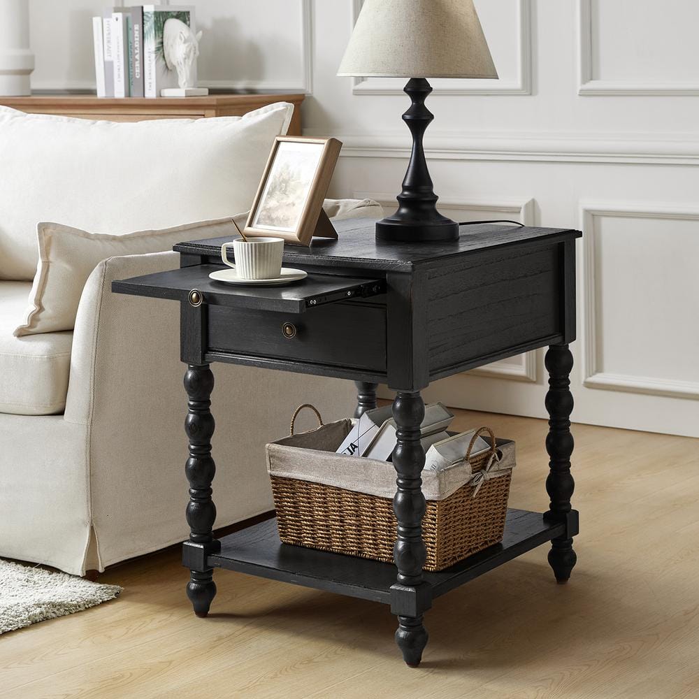 Jim Walnut Traditional 20 in. W Solid Wood End Table with USB - thumbnail 10