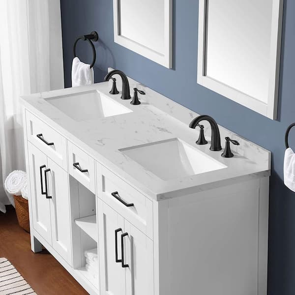 D Engineered Stone Composite Vanity Top, 60 In White Double Sink Bathroom Vanity With Engineered Stone Top