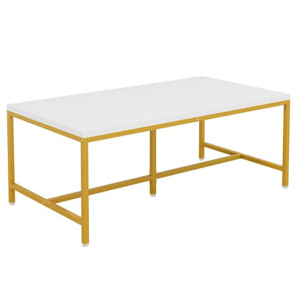 BYBLIGHT Roesler Modern White and Gold Wood 63 in. W Cross Legs Dining Table Seats 4-6 with Heavy Duty Metal Legs