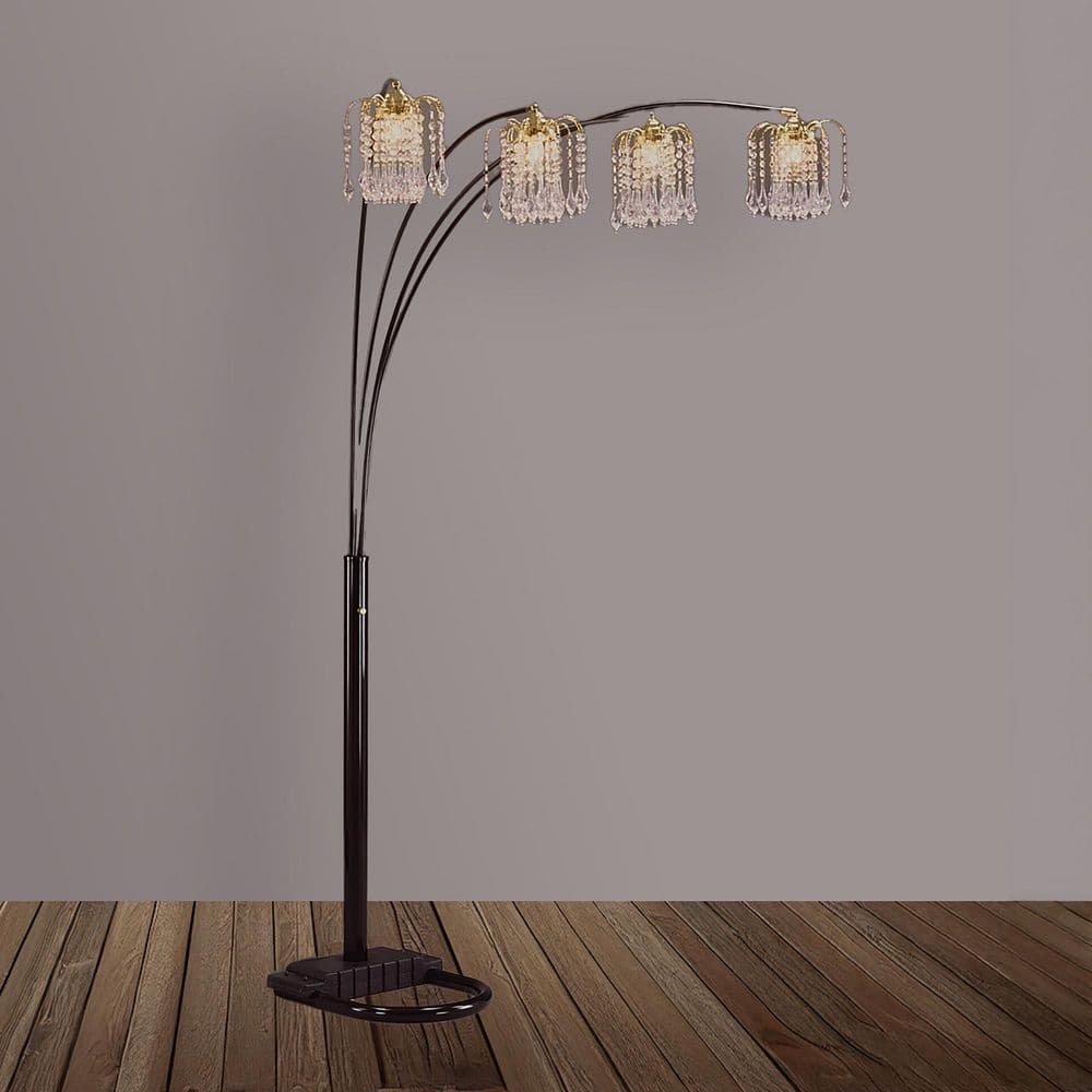 Jushua 84 in. H 4-Light Black Multi-head Arc Floor Lamp Half with