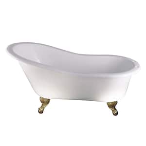 61 in. Cast Iron Clawfoot Bathtub in White with Bisque Feet