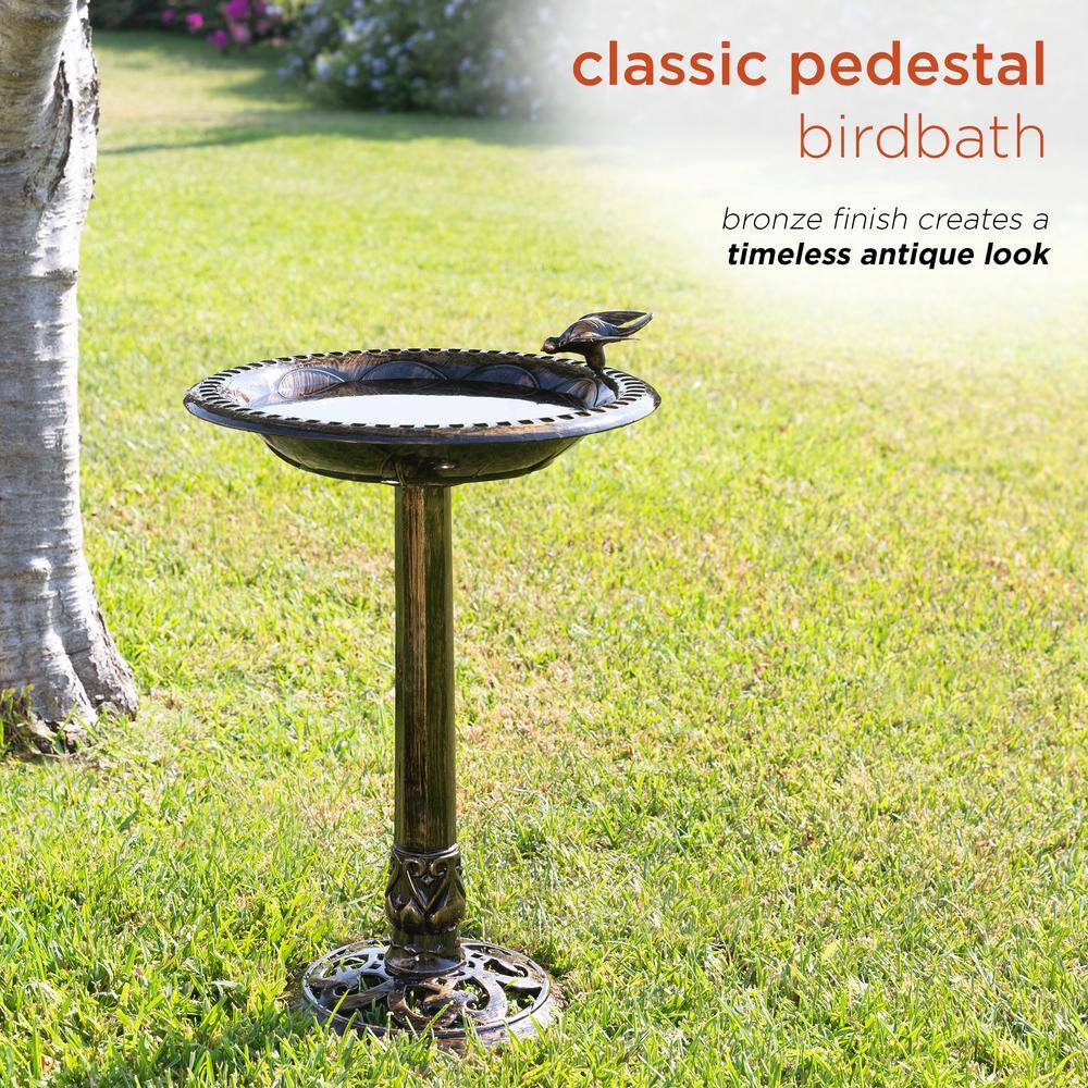 Bronze Plastic Bird Bath with Bird Figurine, 27-Inch
