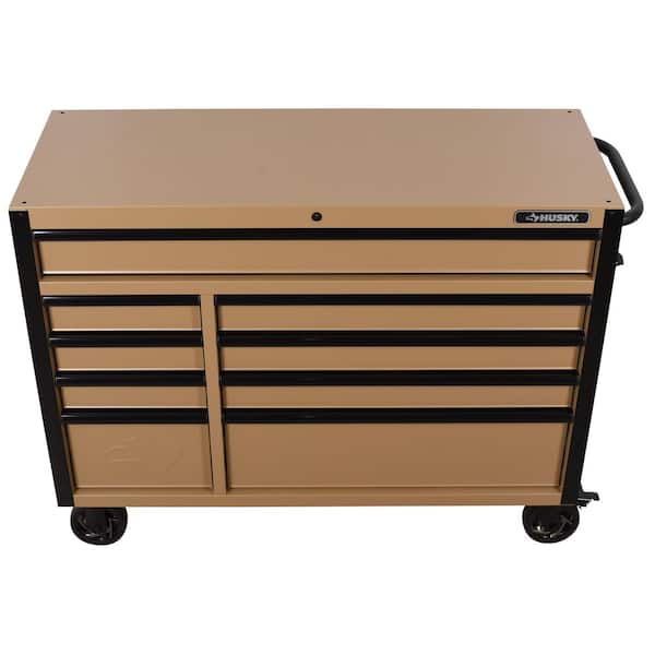 Husky Heavy Duty 52 in. W 9-Drawer Matte Tan Rolling Tool Cabinet