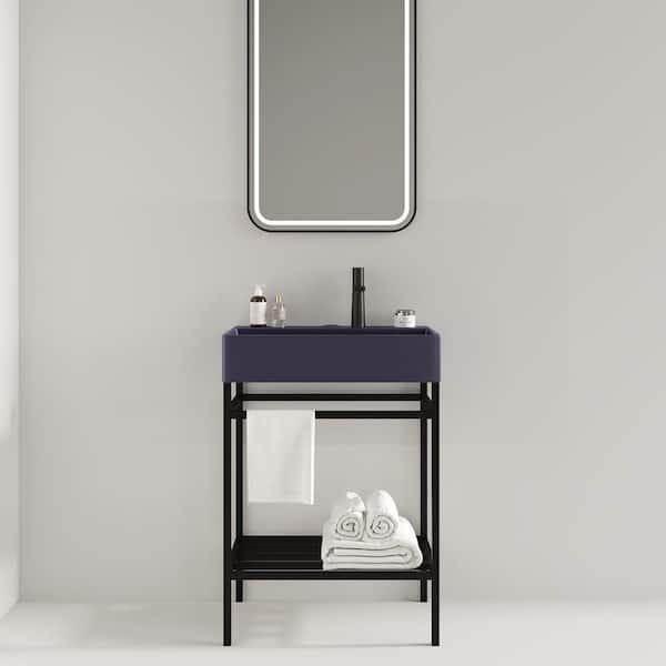 24 in. W Freestanding Black Bath Vanity with Purple Ceramic Top Unassembled